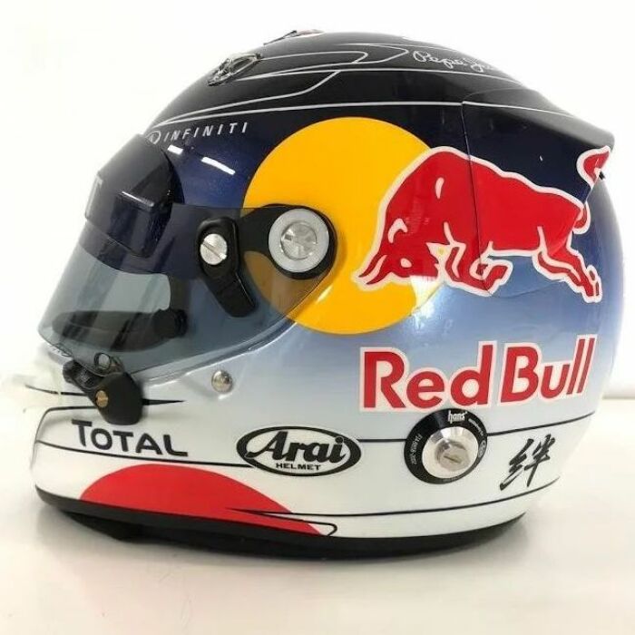 Autographed helmet of Sebastian Vettel, white marble